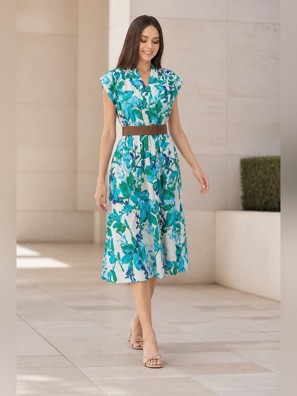 Calvin Klein Floral Midi Dress Sz 2
